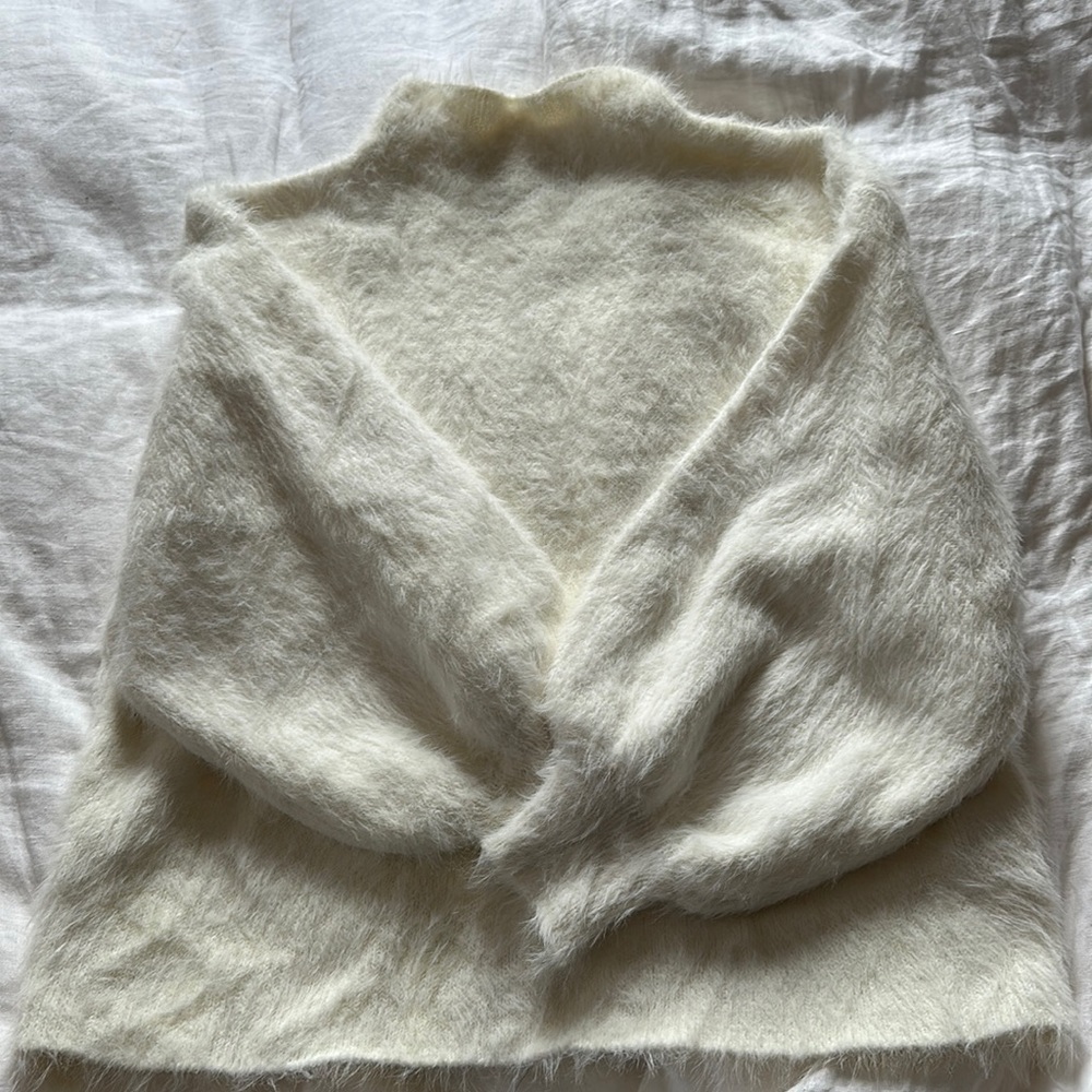 Line + Dot fuzzy cream cropped mock neck sweater - size M